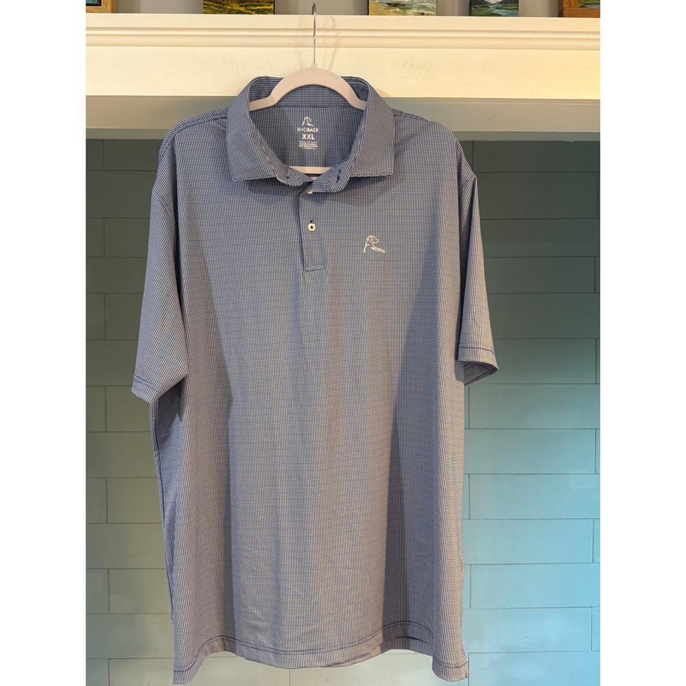 Rhoback Performance Polo Shirt Mens XXL Blue White Houndstooth Golf Short Sleeve